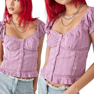 BDG Urban Outfitters Mauve Lace Corset Prairie Top M Cottagecore Boho Fairy